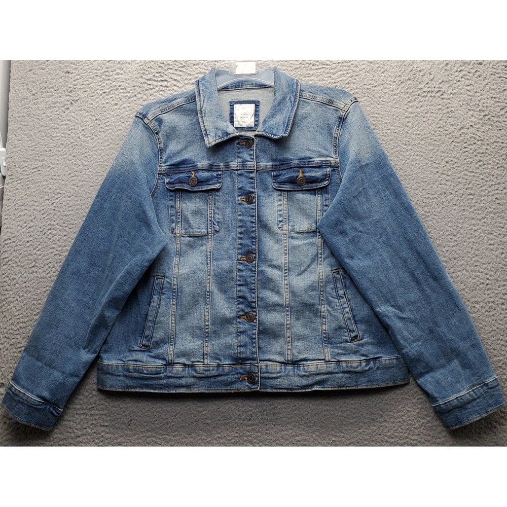 LC Lauren Conrad Jean Jacket Womens XXL Blue Denim Faded Collared Button Front
